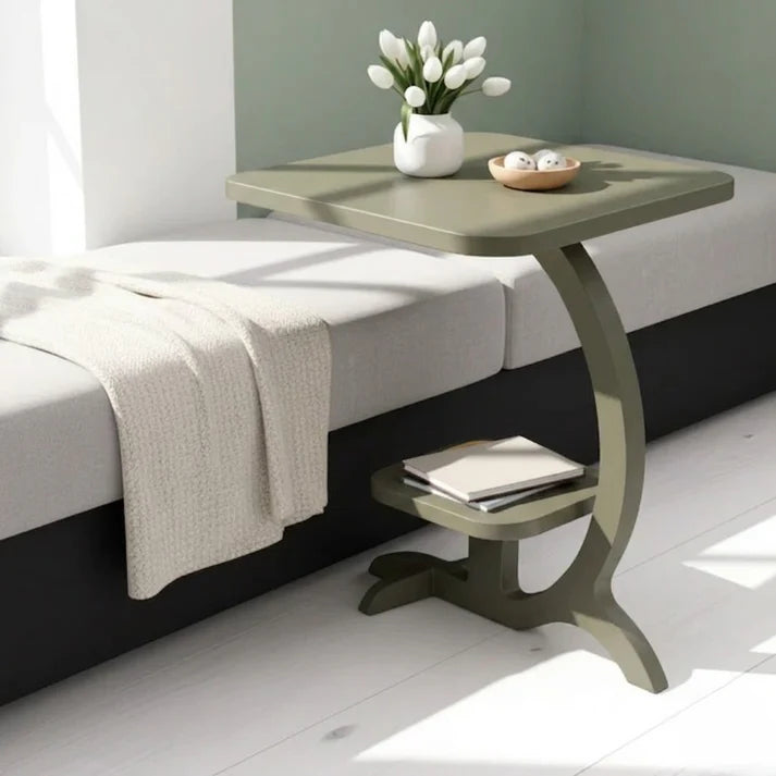 PrimeLuxeC Shaped Solid Wooden Side Table