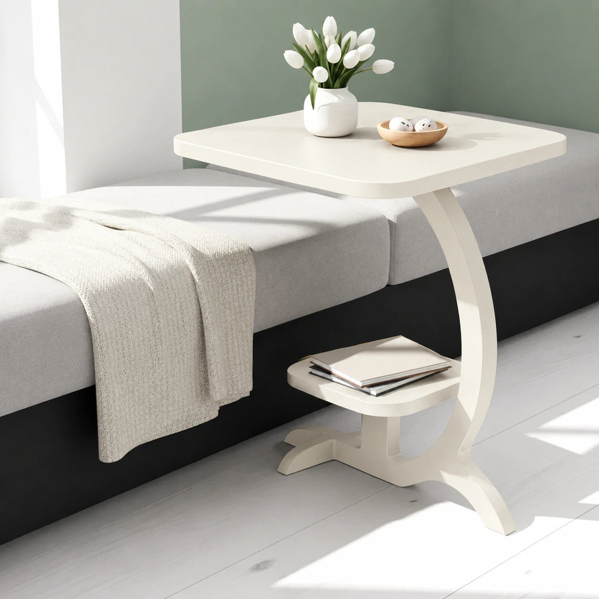 PrimeLuxeC Shaped Solid Wooden Side Table