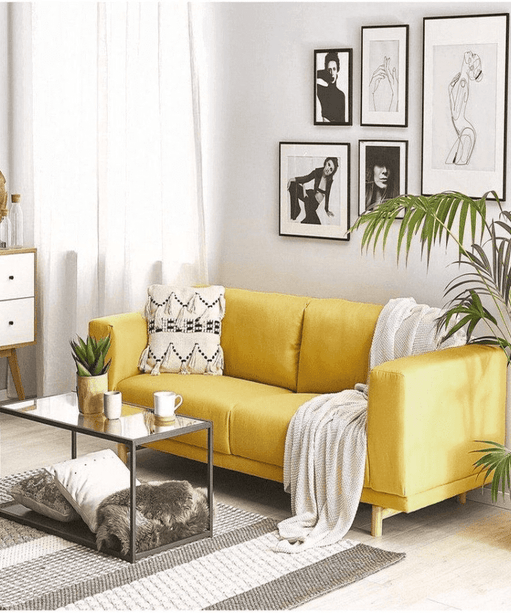 Nivya Classic Sofa Set in Yellow - Oak Inside