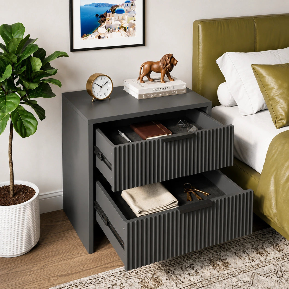 Prestige Solid Wood Side Table with Storage Cabinet