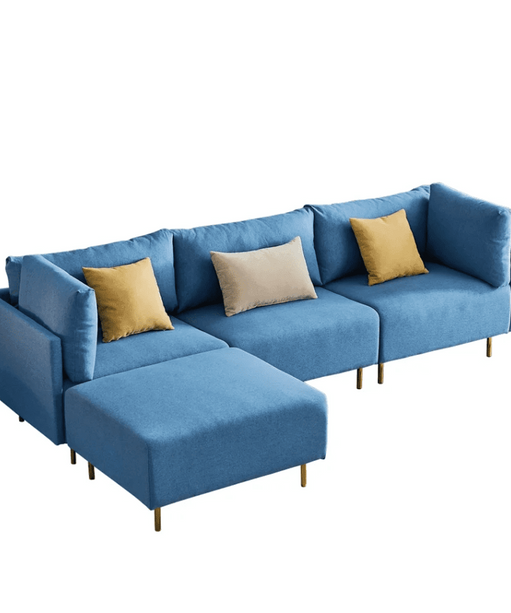 Ronaldo Sectional Sofa Set in Blue Color With Ottoman - Oak Inside
