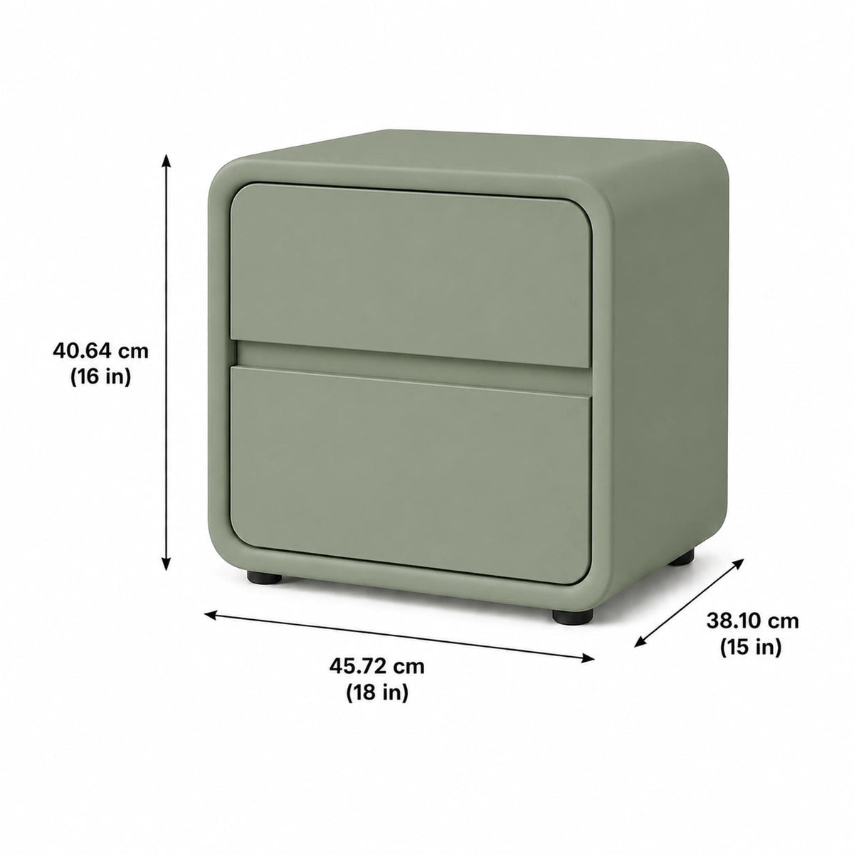 Sage Curve Solid Wood Bedside Table with 2 Drawers