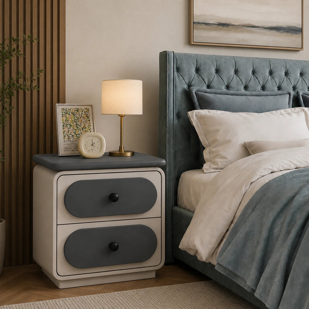 Urban Dual Tone Solid Wood Bedside Table with 2 Drawers