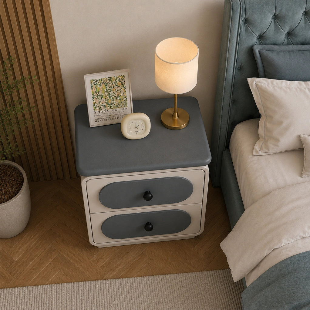 Urban Dual Tone Solid Wood Bedside Table with 2 Drawers