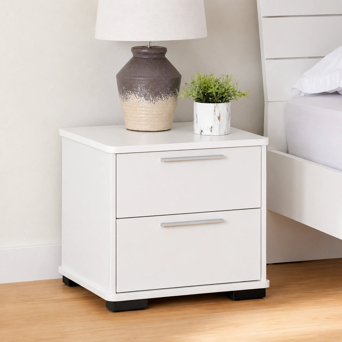 VelvetCraft Solid Wood 2 Drawer Bedside Table - Furely