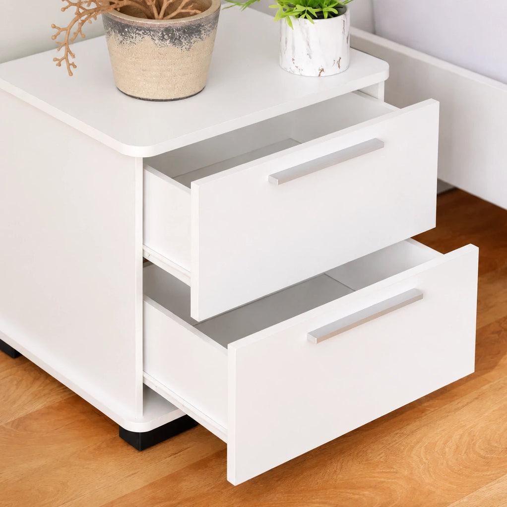 VelvetCraft Solid Wood 2 Drawer Bedside Table - Furely