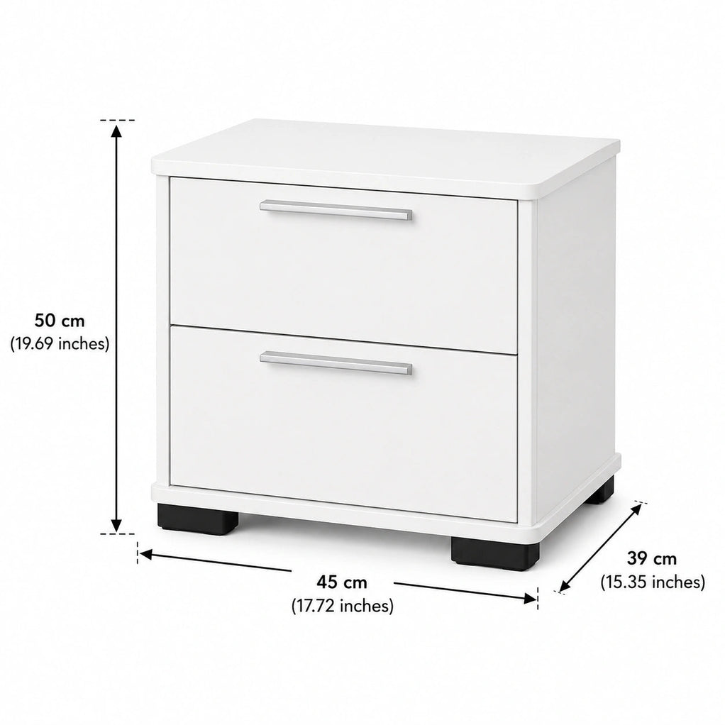 VelvetCraft Solid Wood 2 Drawer Bedside Table - Furely