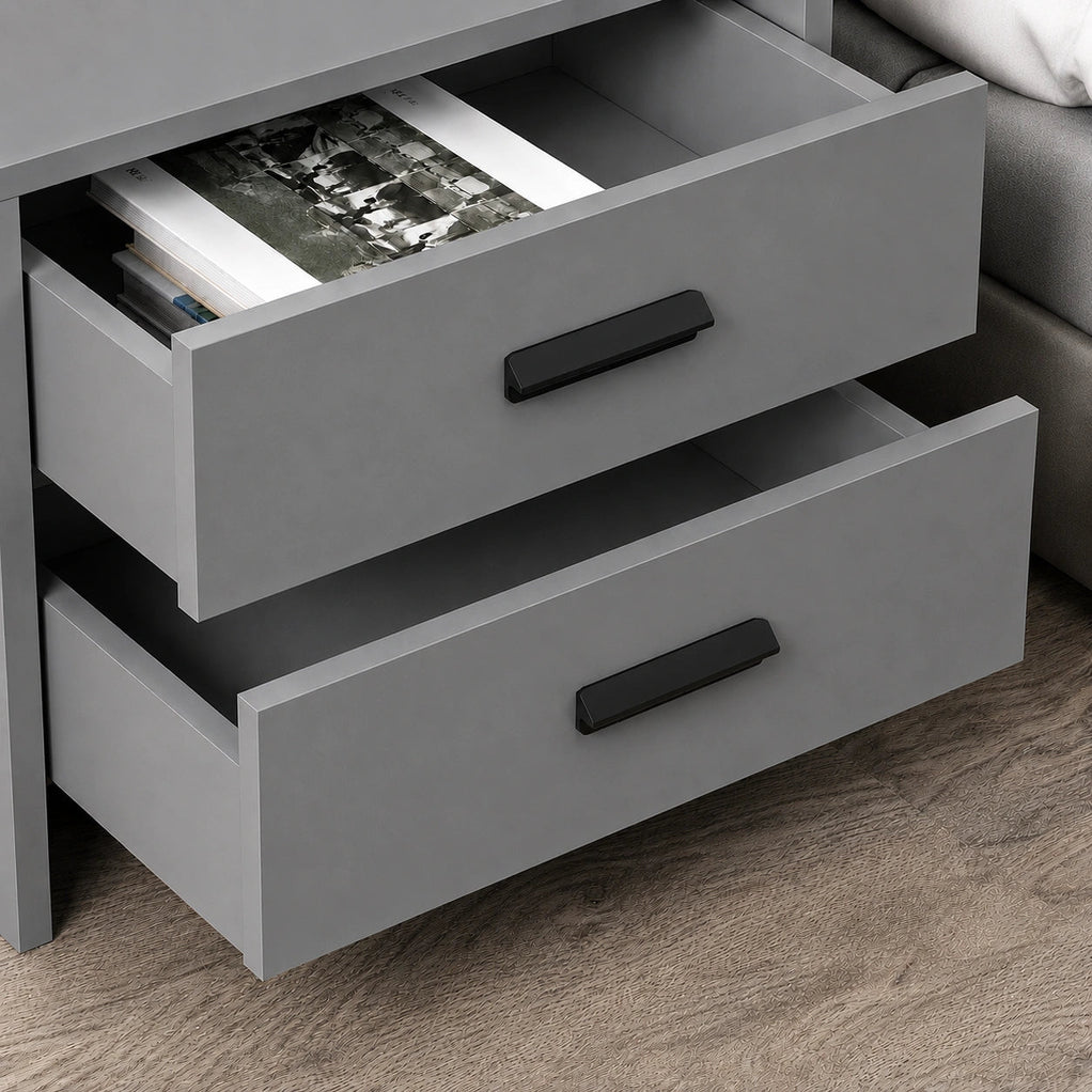 Windsor Solid Wood Bedside Table with 2 Drawers Storage