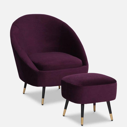 Mariana Velvet Finish Barrel Chair with Foot Stool in Wine Colour