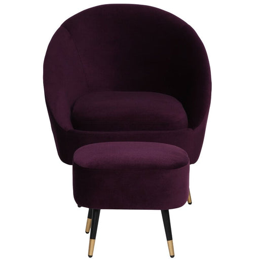 Mariana Velvet Finish Barrel Chair with Foot Stool in Wine Colour