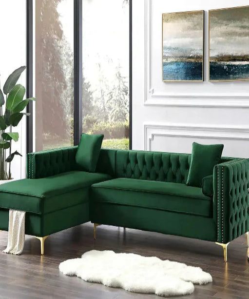 Orzo Luxury Chesterfield Sectional Sofa in Suede