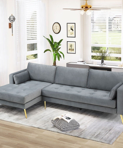 Volly High Back Couch Mid-century Suede SS Legs Chaise Sofa - Oak Inside