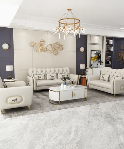 Asian Premium Straight Line Chesterfield Sofa Set in Leatherette