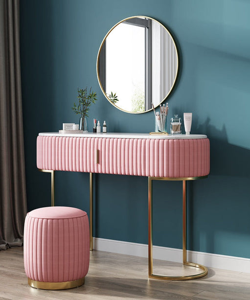 Nexa Dressing Table With Ottoman In Stainless Steel - Gold - Oak Inside