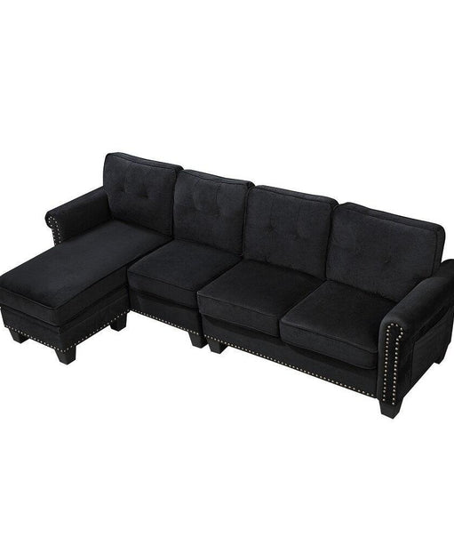 Delray Suede Sectional Sofa in Black - Oak Inside