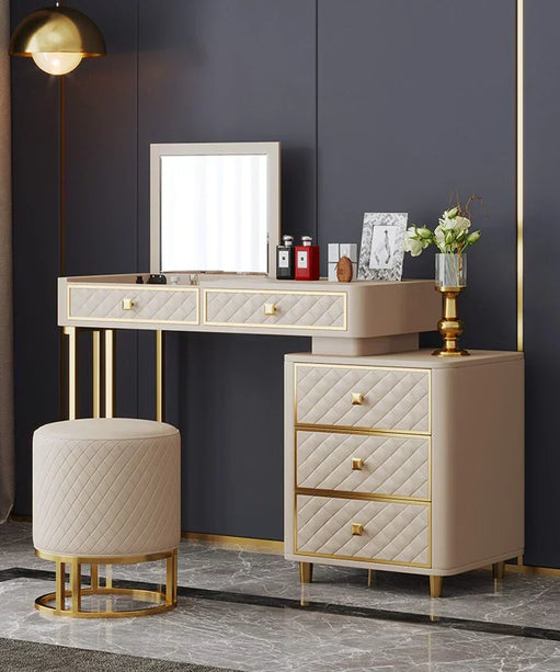 Oscar Dressing Table With Ottoman In Stainless Steel - Gold