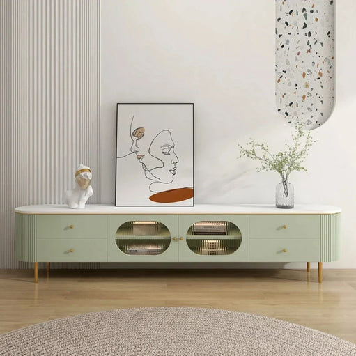 Texo Luxury TV Unit in Green - Oak Inside
