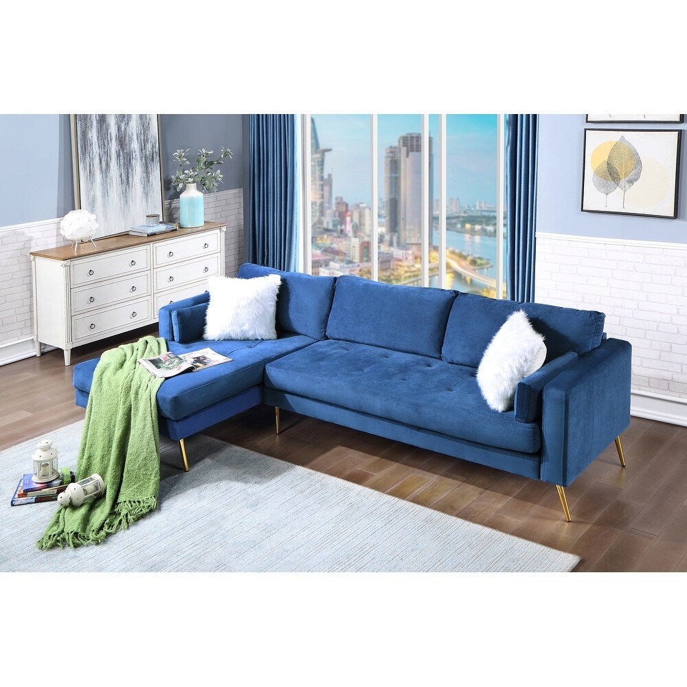 Volly High Back Couch Mid-century Suede SS Legs Chaise Sofa - Oak Inside