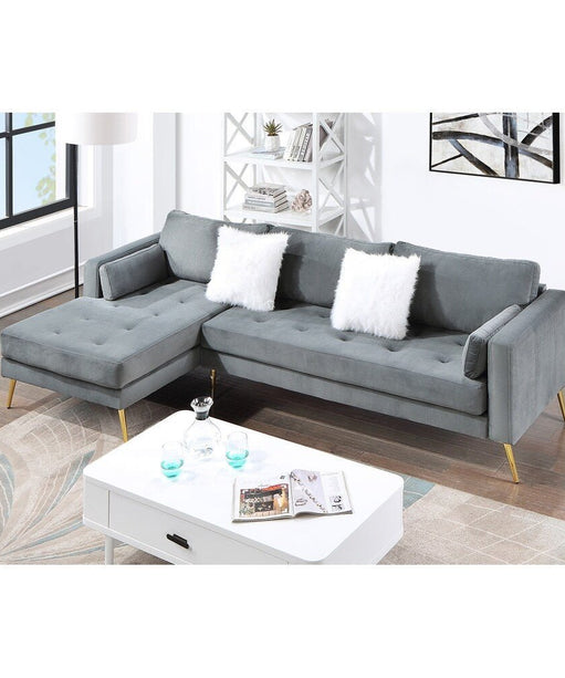 Volly High Back Couch Mid-century Suede SS Legs Chaise Sofa - Oak Inside
