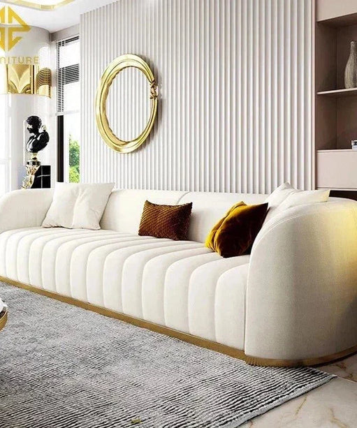 Western Luxury Modern Suede Sofa Set in Off White - Oak Inside