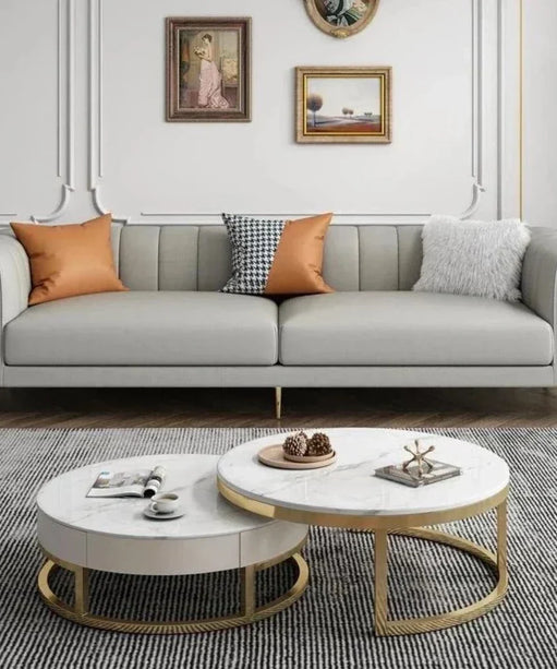 Flex Luxury Straight Line Sofa Set in Leatherette - Oak Inside