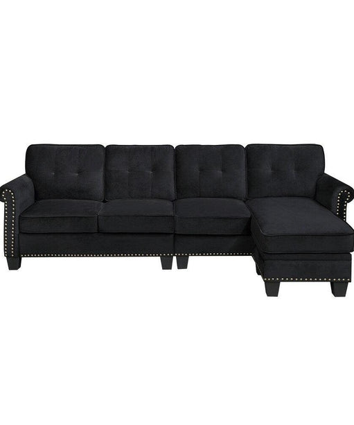 Delray Suede Sectional Sofa in Black - Oak Inside