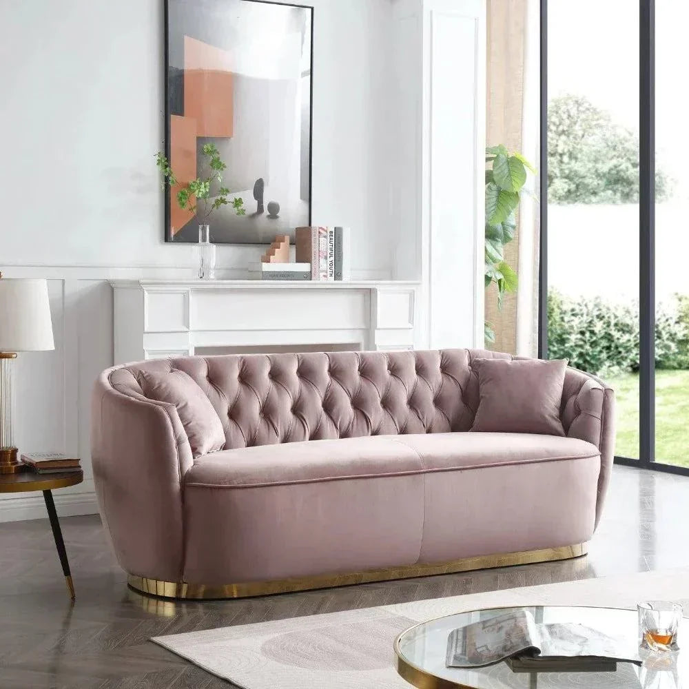 Rolex Chesterfield Suede Tufted Sofa Set - Oak Inside
