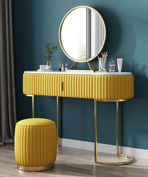 Nexa Dressing Table With Ottoman In Stainless Steel - Gold - Oak Inside