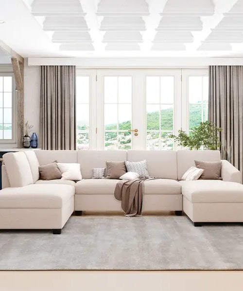 Jeffo Modern Suede Sectional U Shape Sofa