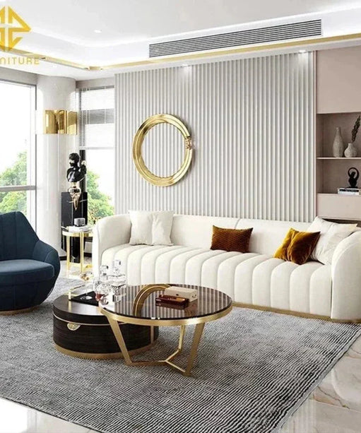 Western Luxury Modern Suede Sofa Set in Off White - Oak Inside
