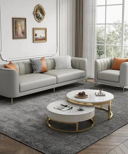 Flex Luxury Straight Line Sofa Set in Leatherette - Oak Inside