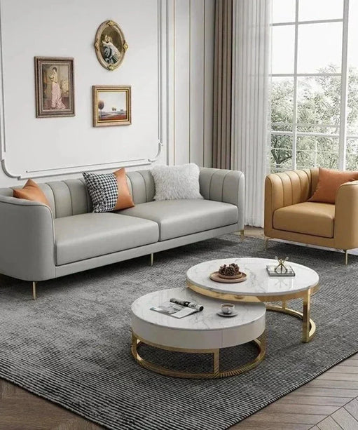 Flex Luxury Straight Line Sofa Set in Leatherette - Oak Inside