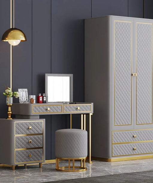 Oscar Dressing Table With Ottoman In Stainless Steel - Gold