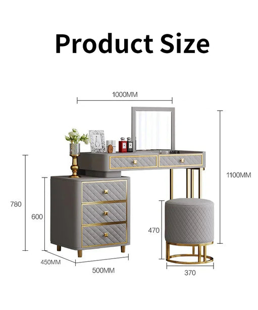 Oscar Dressing Table With Ottoman In Stainless Steel - Gold