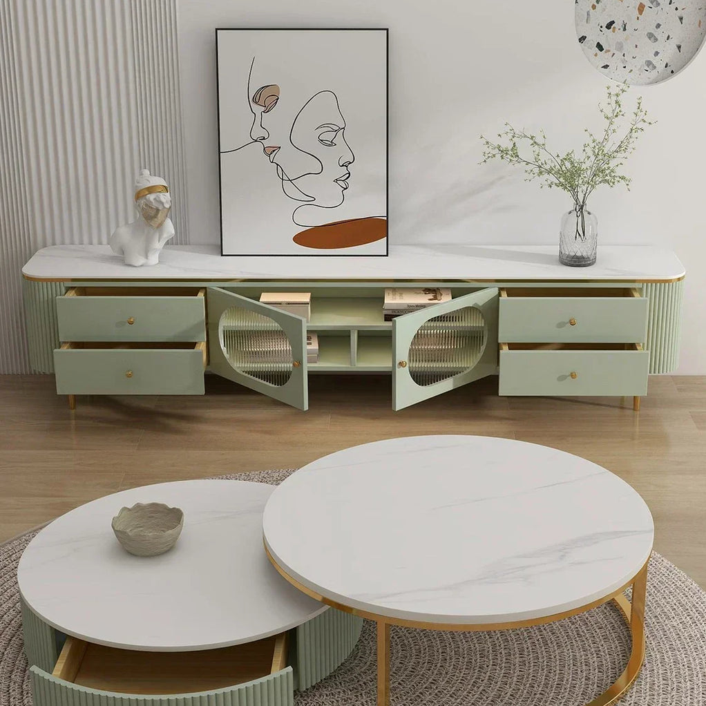 Texo Luxury TV Unit in Green - Oak Inside