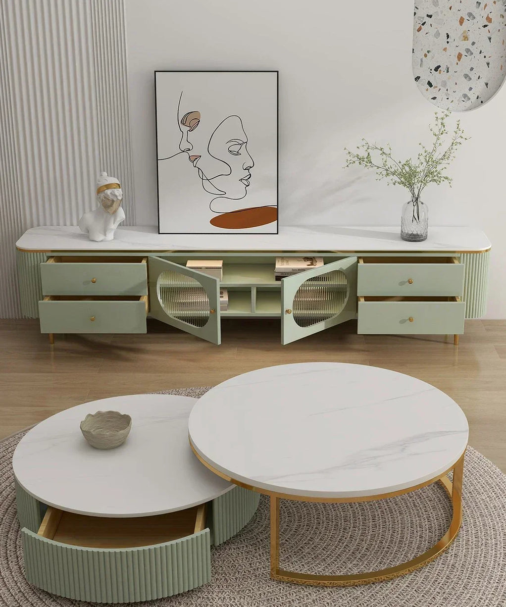 Texo Luxury TV Unit in Green - Oak Inside