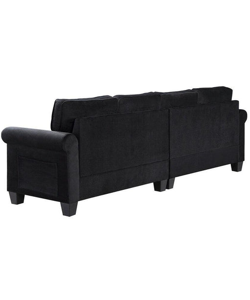 Delray Suede Sectional Sofa in Black - Oak Inside