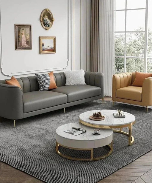 Flex Luxury Straight Line Sofa Set in Leatherette - Oak Inside