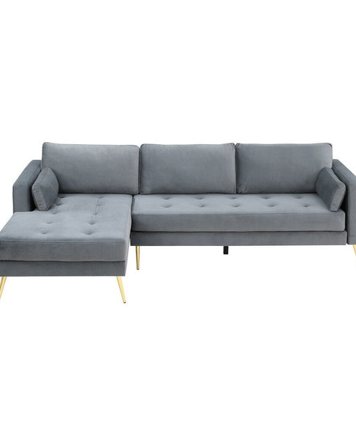Volly High Back Couch Mid-century Suede SS Legs Chaise Sofa - Oak Inside