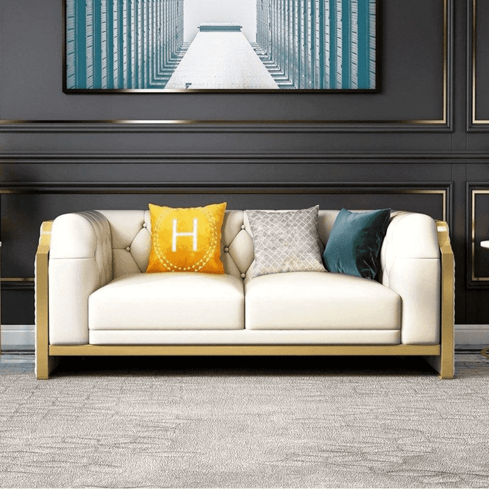 Bentley Luxury Chesterfield Sofa Set In Off White - Oak Inside