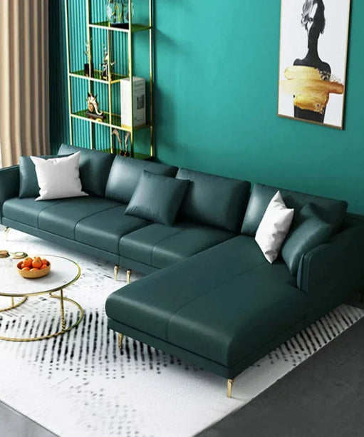 Pluto Luxury Modern Leatherette Sofa Set in Green - Oak Inside
