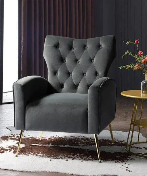 Jacky Chesterfield Chair in Suede - Oak Inside