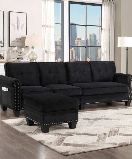 Delray Suede Sectional Sofa in Black - Oak Inside