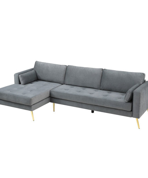 Volly High Back Couch Mid-century Suede SS Legs Chaise Sofa - Oak Inside