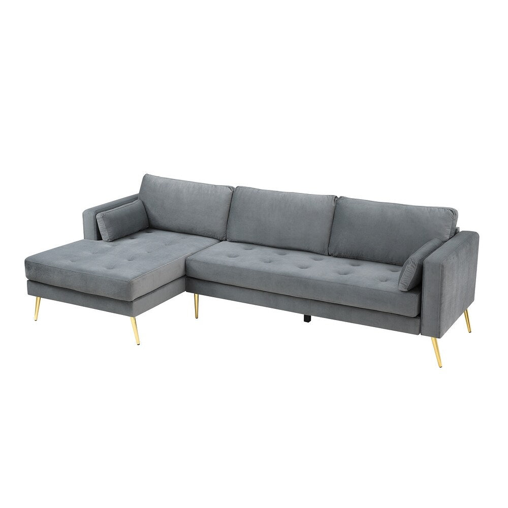 Volly High Back Couch Mid-century Suede SS Legs Chaise Sofa - Oak Inside