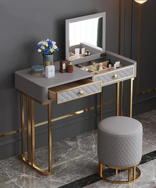 Oscar Dressing Table With Ottoman In Stainless Steel - Gold