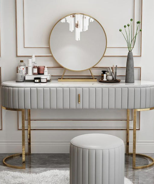 Nexa Dressing Table With Ottoman In Stainless Steel - Gold - Oak Inside