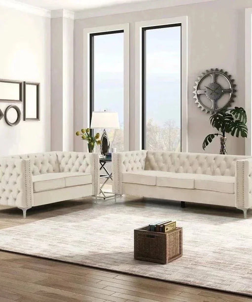 Livup Chesterfield Sofa Set - Oak Inside