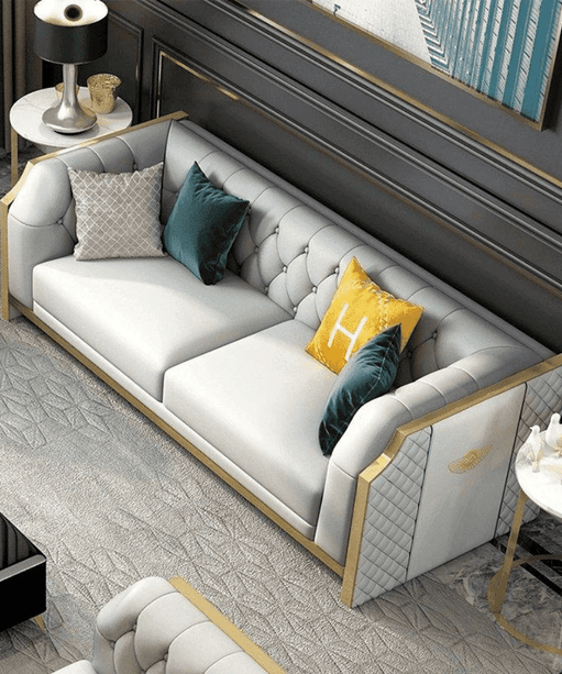 Bentley Luxury Chesterfield Sofa Set In Off White - Oak Inside