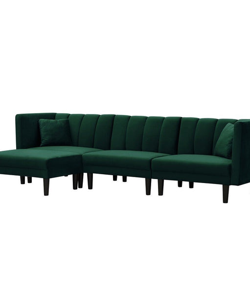 Yollo Suede Sectional Sofa in Green - Oak Inside